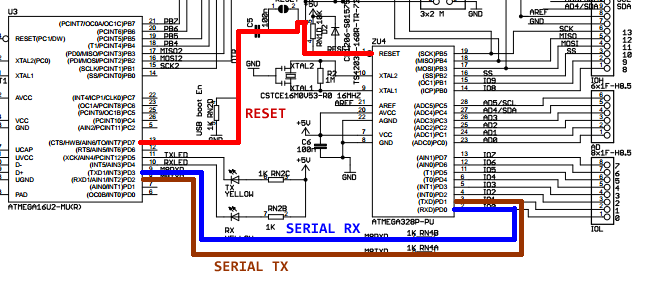 Arduino UNO 16U2 and 328P Connections